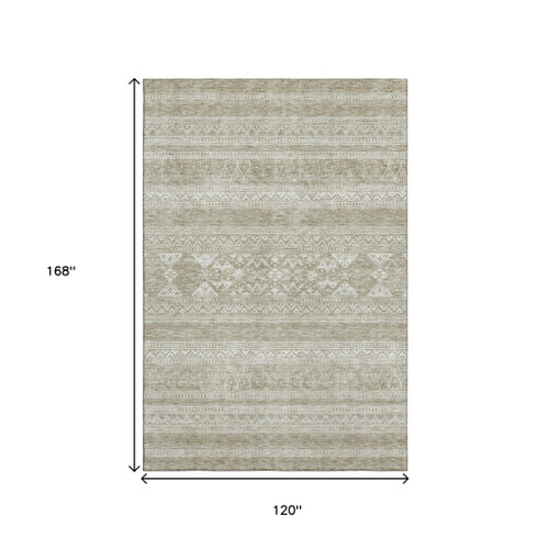10' X 14' Khaki And Ivory Southwestern Washable Area Rug With UV Protection - 880016789355