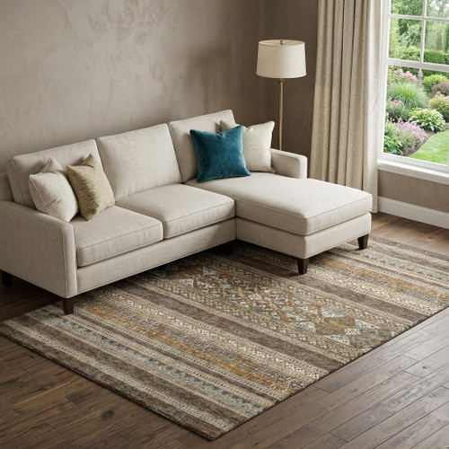 9' X 12' Chocolate Copper And Ivory Southwestern Washable Area Rug With UV Protection - 880024623665