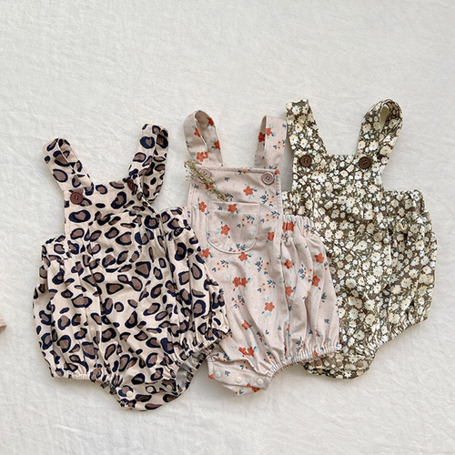 Baby Girl Cute Print Pattern Strap Design Overall Triangle Onesies - 643491117507