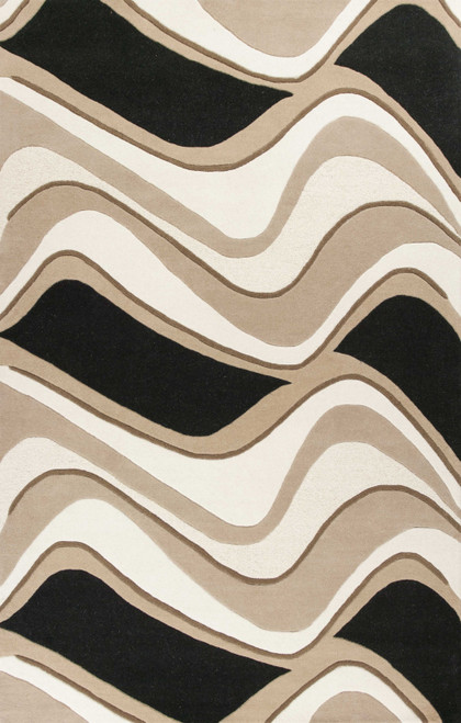 Homeroots Home Decor 8'x11' Black Beige Hand Tufted Abstract Waves Indoor Area Rug, Black Beige, Hand Tufted