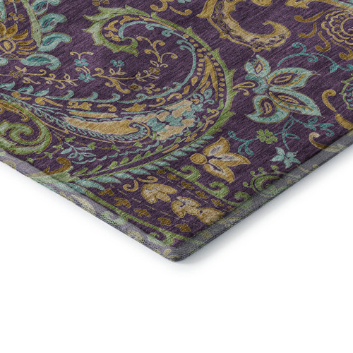 8' Purple Green And Blue Paisley Washable Round Rug With UV Protection - 880024568881