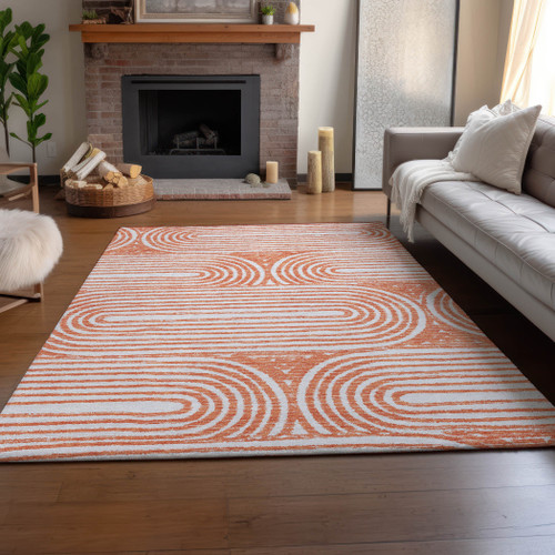 10' X 14' Salmon And Ivory Geometric Washable Area Rug With UV Protection - 880024601328