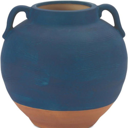 7" Blue And Terra Cotta Ceramic Round Urn - 880024545219