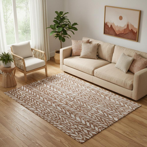 5' X 8' Brown And Tan Chevron Area Rug - 880024642888