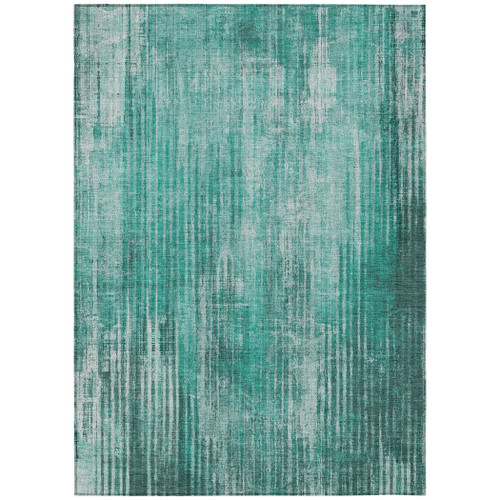 8' X 10' Teal Blue Aqua And Gray Striped Washable Indoor Outdoor Area Rug - 608219348519
