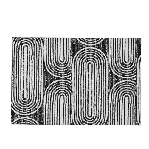 3' X 5' Black And Ivory Geometric Distressed Washable Area Rug With UV Protection - 880016626971