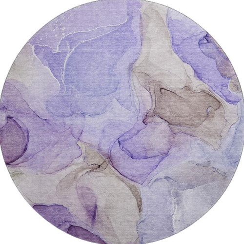 8' Purple And Gray Abstract Washable Round Rug With UV Protection - 880016394184
