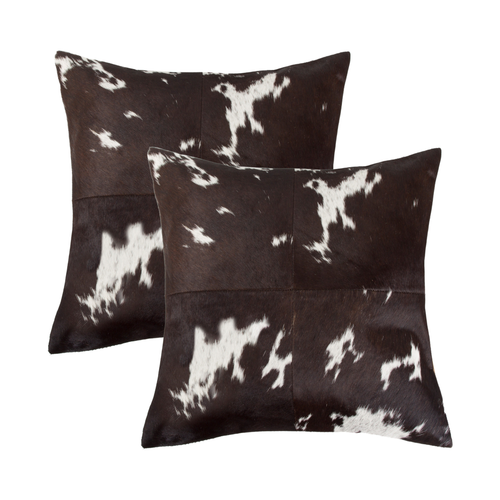 Set of Two 18" Chocolate and White Cowhide Cowhide Throw Pillows - 608219080181