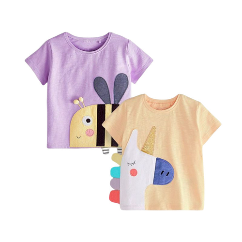 Baby Cartoon Animal Patched Graphic Short Sleeve O-Neck Design Tops - 716252330511
