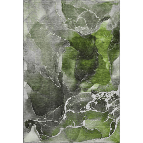 9' X 12' Green And Charcoal Abstract Washable Area Rug With UV Protection - 880016584486