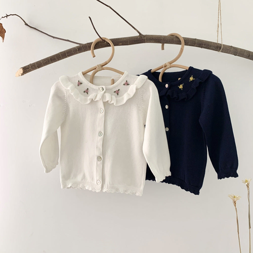 Baby Girl Floral Embroide Pattern Single Breasted Design Knit Cardigan - 643491110423
