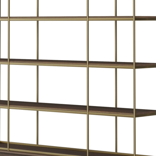 82" Antiqued Brass And Brown Distressed Metal and Solid Wood Four Tier Bookcase with Four Doors - 880016396034