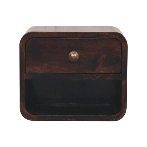 Walnut Wood Round One Drawer Floating Nightstand - 880016866629