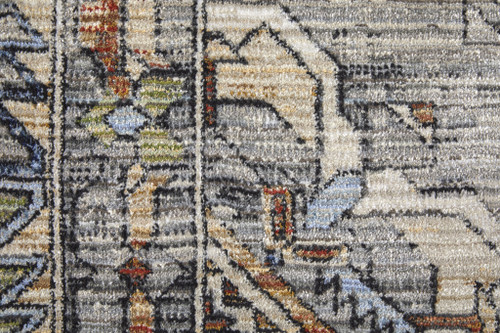 9' X 13' Gray Blue and Red Abstract Power Loom Worn Faded Area Rug - 608219098414