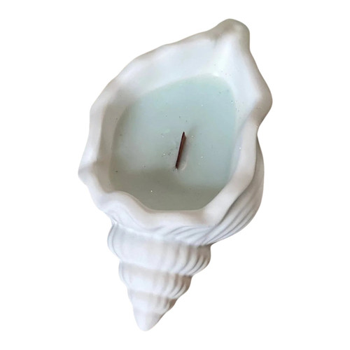 6" Light Blue Unscented Soy Wax Candle In White Resin Novelty Holder - 880016733273