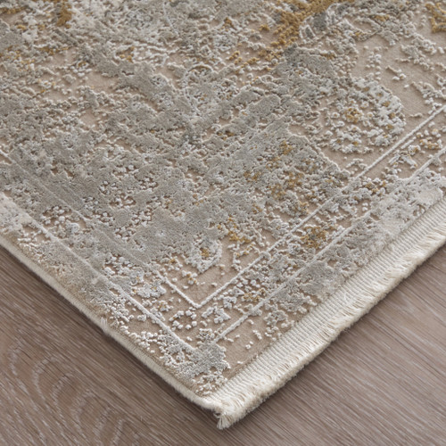 3' X 5' Ivory Gray And Gold Floral Area Rug With Fringe - 880016597578
