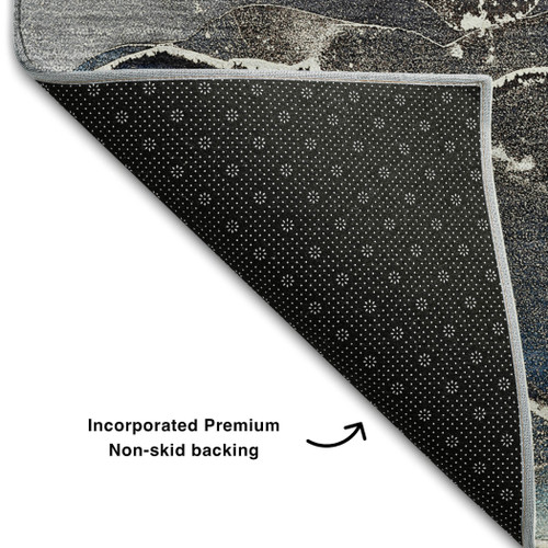 9' X 12' Navy Blue And Charcoal Abstract Washable Area Rug With UV Protection - 880024845487