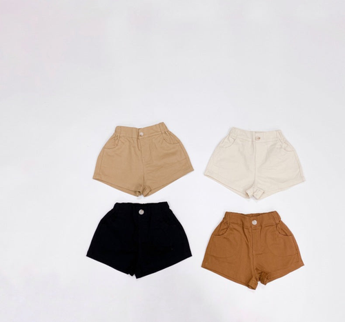 Baby Boy And Girl Solid Color Basic Denim Shorts With Pockets In Summer - 643491100318