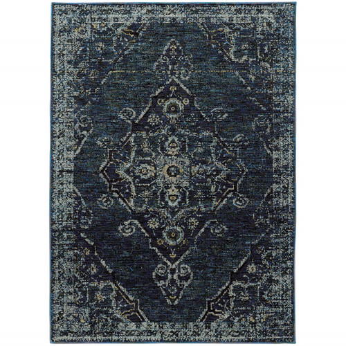 Homeroots Home Decor 9' X 12' Oriental Area Rug, Blue and Brown, Power Loom Stain Resistant