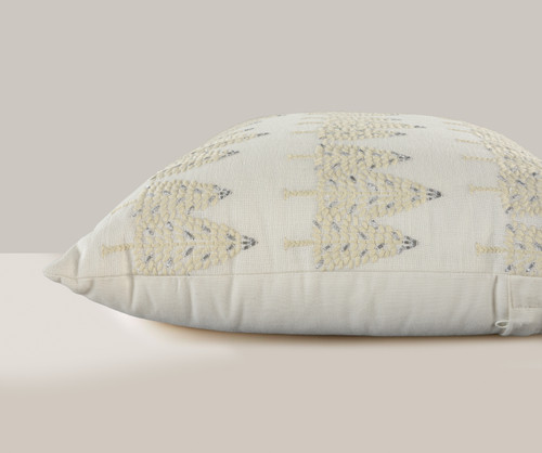 18" Ivory And Silver Cotton Christmas Trees Throw Pillow With Embroidery - 880024832838
