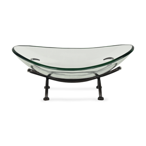 Clear Glass Metal Oval Decorative Bowl With Stand - 880016451429