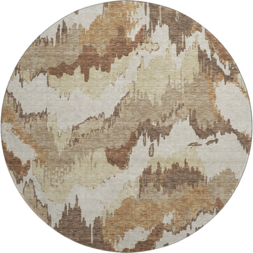 8' Chocolate Ivory And Beige Abstract Washable Round Rug With UV Protection - 880024619958