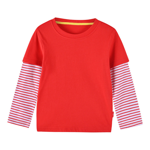 Boys And Girls Striped Sleeve Patchwork O-Neck Fake 2-Pieces Hoodie In Autumn - 643491120576