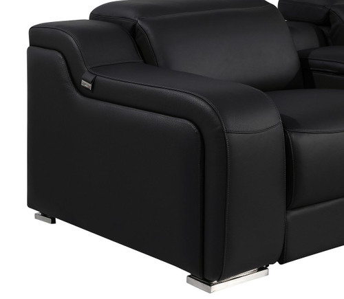 103" Black Italian Leather Reclining USB Sofa