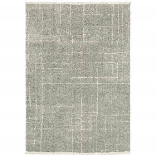 Homeroots Home Decor 10' x 13' Geometric Shag Area Rug, Grey and Ivory, Stain Resistant