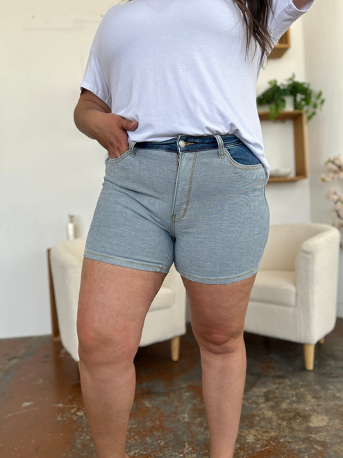 Judy Blue Full Size Color Block Denim Shorts - 100974384786