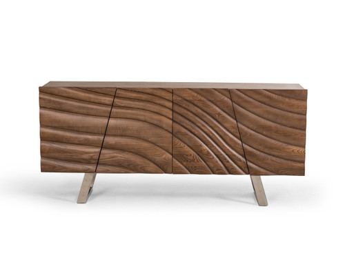 34" Walnut Wood Veneer And Steel Buffet - 689805031381