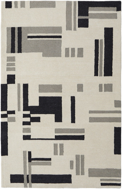 9' X 12' Ivory Black And Gray Wool Abstract Hand Tufted Area Rug