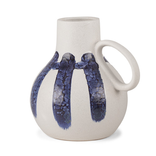 10" White And Blue Abstract Ceramic Amphora Jug Vase - 880024644073