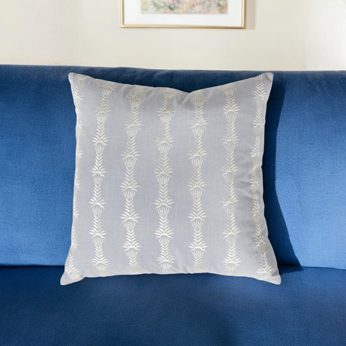 20" Light Blue and White Cotton Throw Pillow With Embroidery - 608219224066