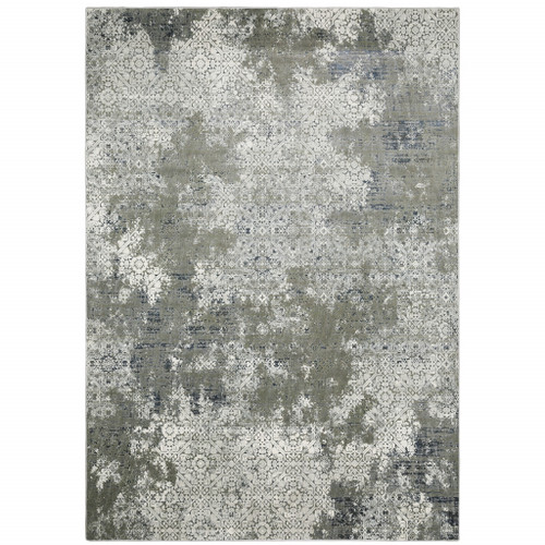 Homeroots Home Decor 8' x 11' Ivory Grey Blue and Taupe Abstract Power Loom Stain Resistant Area Rug