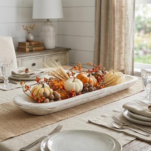 30" White Solid Wood Oval Dough Bowl - 880024990538
