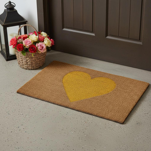 17" X 29" Brown And Yellow Heart Outdoor Coir Door Mat - 880024766423