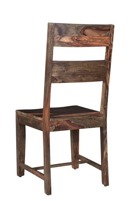 Set of Two Dark Brown Solid Wood Ladder Back Dining Side Chairs - 880016487954
