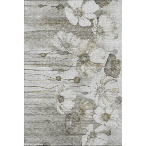 9' X 12' Taupe And Ivory Floral Washable Area Rug With UV Protection - 880024769349