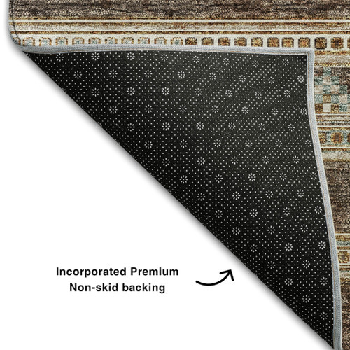 8' X 10' Chocolate Copper And Ivory Southwestern Washable Area Rug With UV Protection - 880016699920