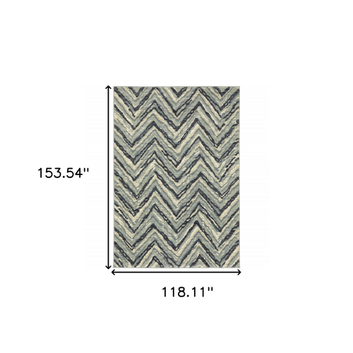 10' X 13' Blue And Ivory Geometric Distressed Area Rug