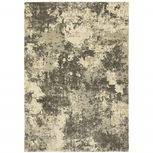 Homeroots Home Decor Abstract Area Rug Charcoal Grey Beige and Tan Power Loom Stain Resistant 8' x 11'