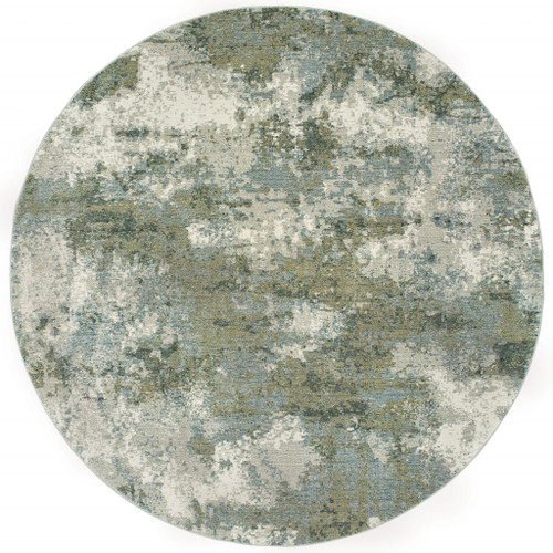 Homeroots Home Decor 8' Round Blue and Sage Distressed Waves Indoor Area Rug