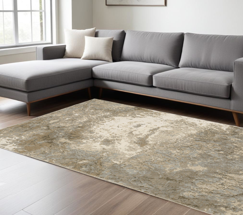 8' X 11' Gray and Ivory Abstract Power Loom Area Rug