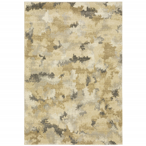 Homeroots Home Decor Beige Grey and Gold Abstract Power Loom Stain Resistant Area Rug 10' x 13'