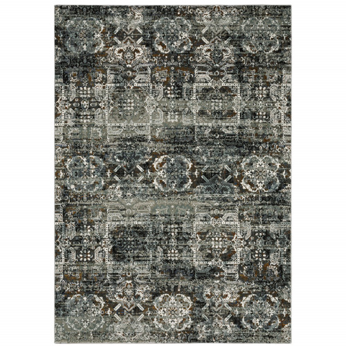 Homeroots Home Decor 10' x 13' Ivory Charcoal Grey Blue Rust Gold and Brown Oriental Power Loom Stain Resistant Area Rug