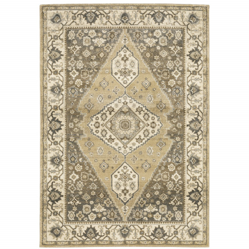 Homeroots Home Decor 10' x 13' Beige Grey Tan Charcoal Oriental Power Loom Stain Resistant Area Rug