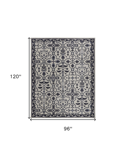 8' X 10' Gray And Taupe Wool Floral Hand Tufted Area Rug