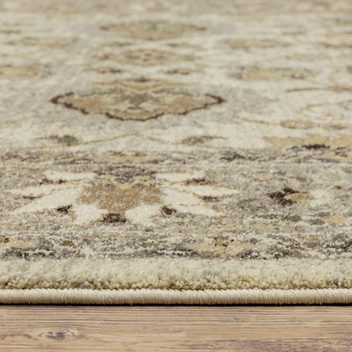 10' X 13' Beige Grey Brown And Charcoal Oriental Power Loom Stain Resistant Area Rug