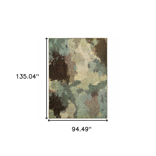 8' X 11' Blue and Ivory Abstract Power Loom Area Rug